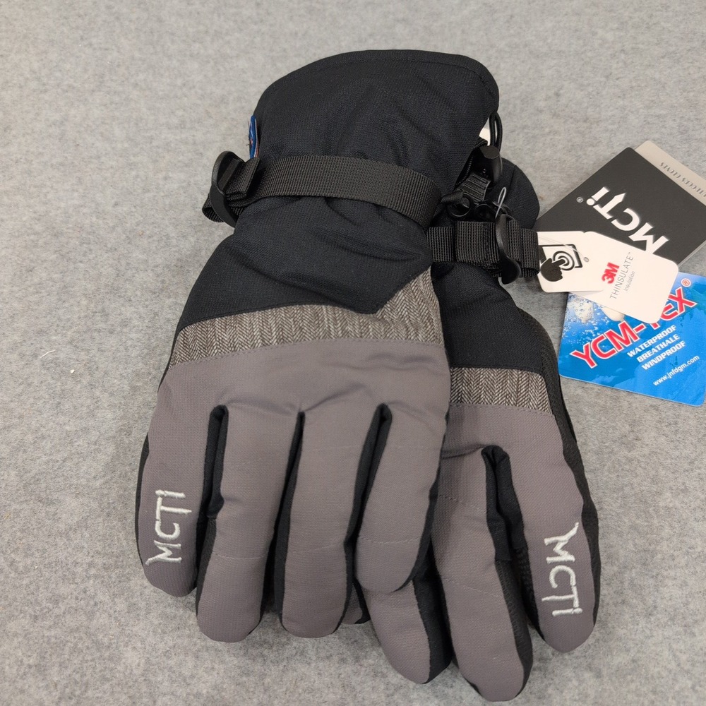 MCTi Waterproof Ski Gloves Mens‎ Medium Black Gray 3M Thinsulate Touchscreen New - Picture 3 of 7